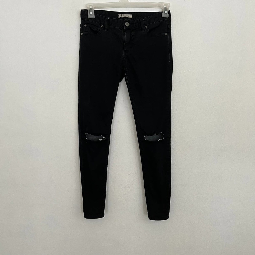 Free People Skinny Jeans Women's Size 26 Black Distressed Mid Rise